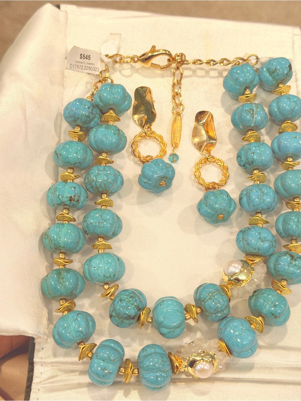 Cerese D Turquoise Statement Necklace Earrings Set NWT $545 Original Price